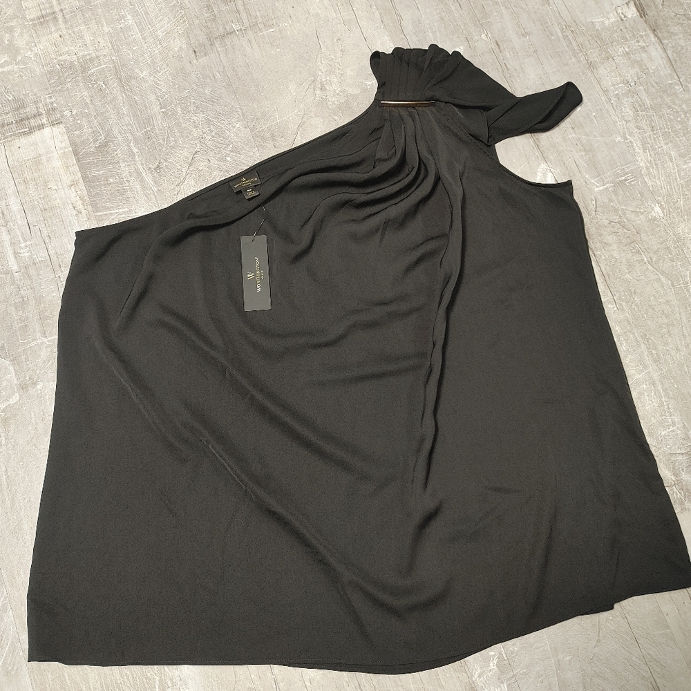 Silky Black Worthington Woman one shoulder blouse